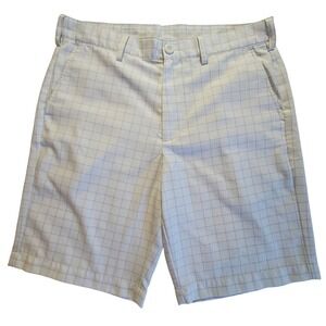 Izod Golf Shorts Mens 30 White Navy Windowpane Check Moisture Wicking Activewear